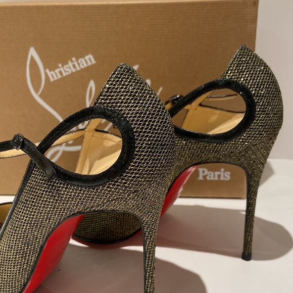 Christian Louboutin 1 EN8 100 Glitter York Gold/Black - Picture 11 of 12